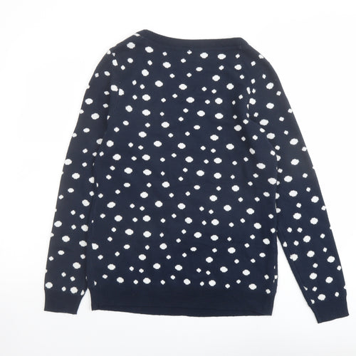 bonprix Womens Blue Round Neck Acrylic Pullover Jumper Size S - Reindeer Christmas