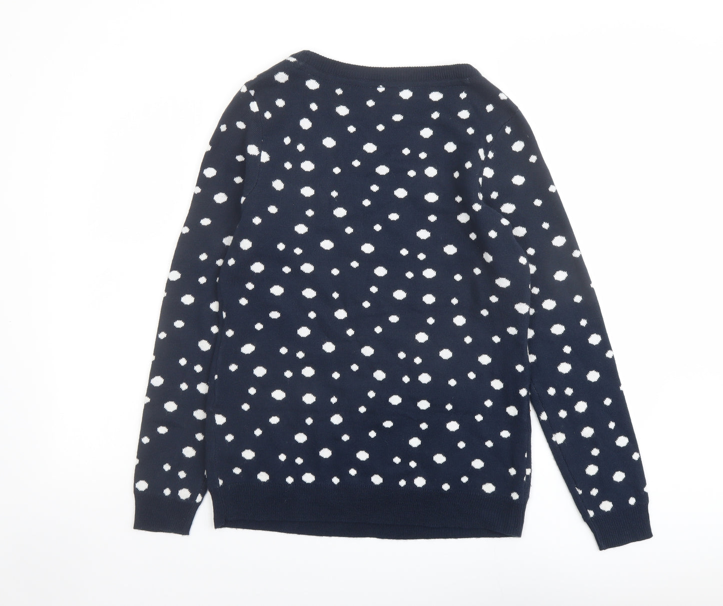 bonprix Womens Blue Round Neck Acrylic Pullover Jumper Size S - Reindeer Christmas
