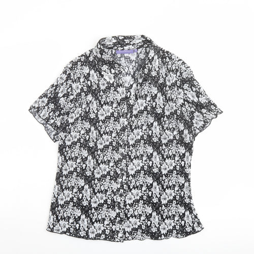 Autonomy Womens Black Floral Polyester Basic Button-Up Size 16 Collared