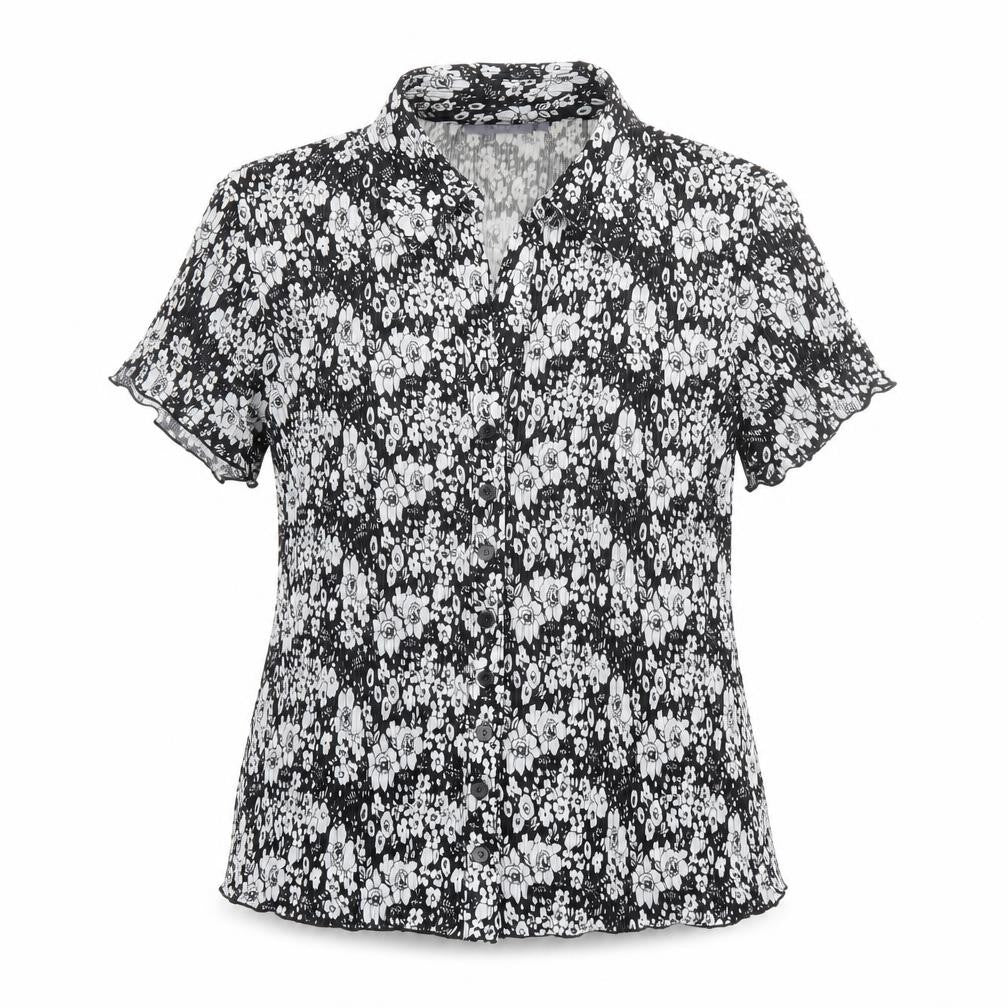 Autonomy Womens Black Floral Polyester Basic Button-Up Size 16 Collared