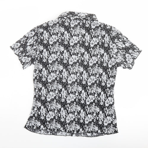 Autonomy Womens Black Floral Polyester Basic Button-Up Size 16 Collared
