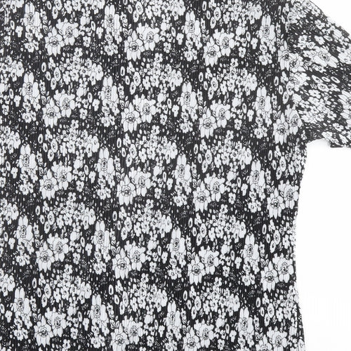 Autonomy Womens Black Floral Polyester Basic Button-Up Size 16 Collared