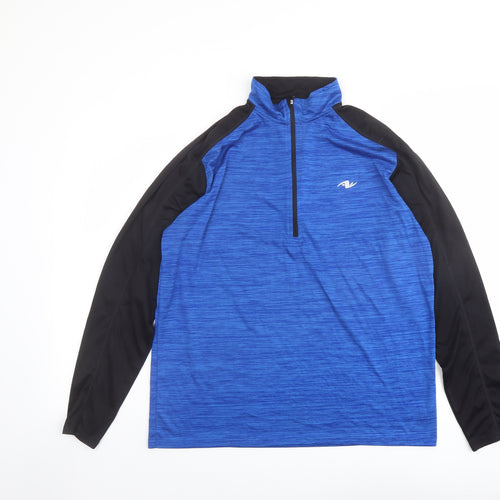 Athletic Works Mens Blue Colourblock Polyester Pullover Casual Size M Round Neck Zip