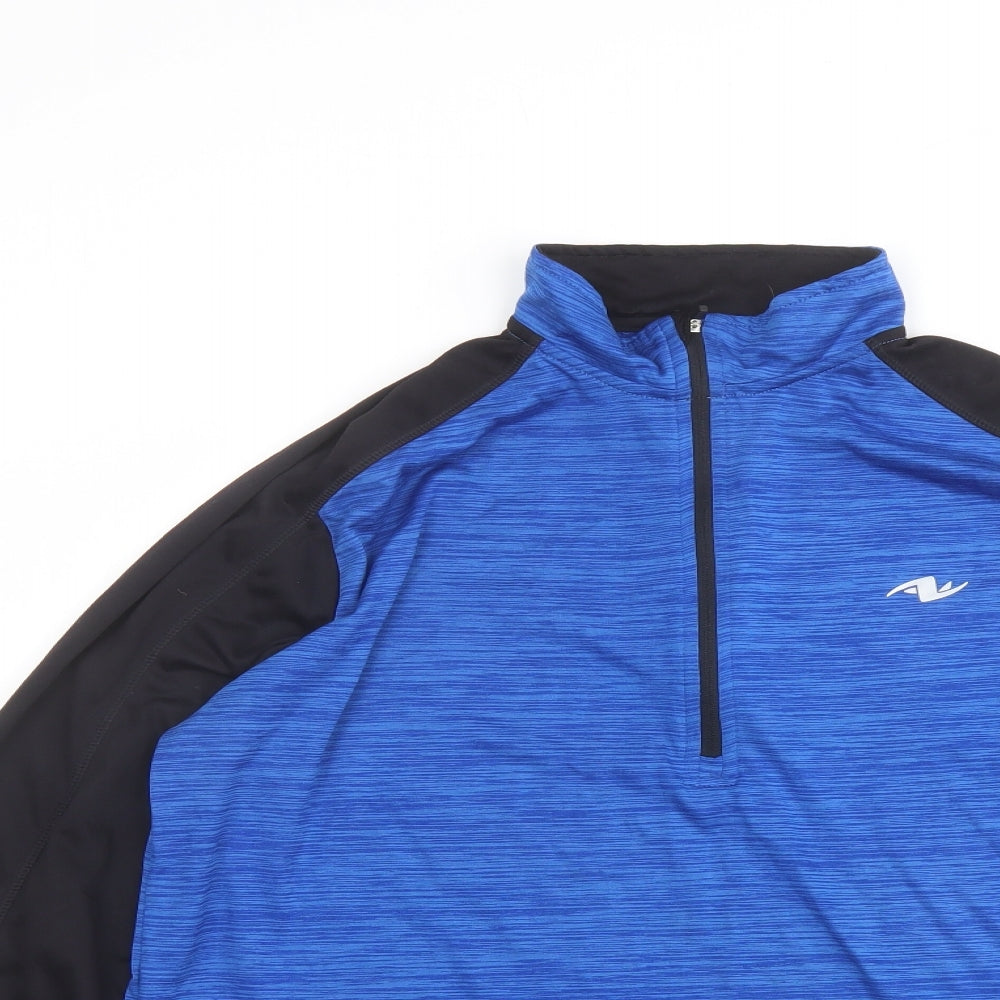 Athletic Works Mens Blue Colourblock Polyester Pullover Casual Size M Round Neck Zip