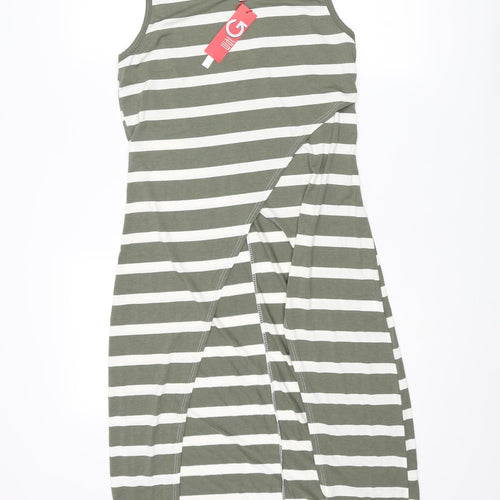 WalG Womens Green Striped Viscose Tunic Blouse Size M Round Neck - Size M-L