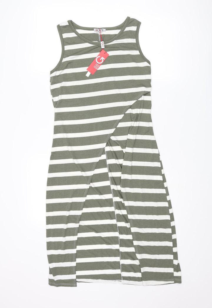 WalG Womens Green Striped Viscose Tunic Blouse Size M Round Neck - Size M-L