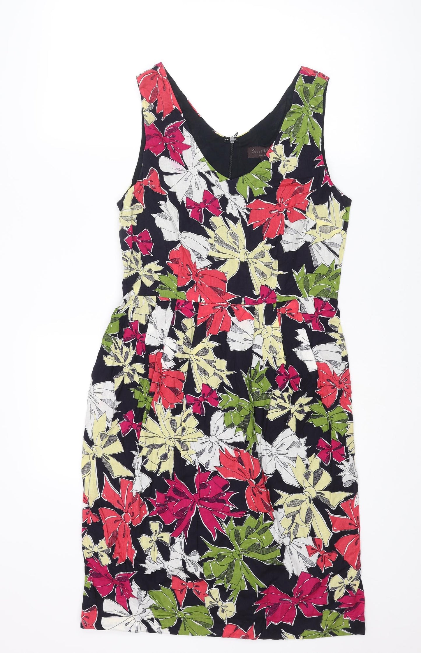 Great Plains Womens Multicoloured Geometric Polyester Pencil Dress Size M V-Neck Zip