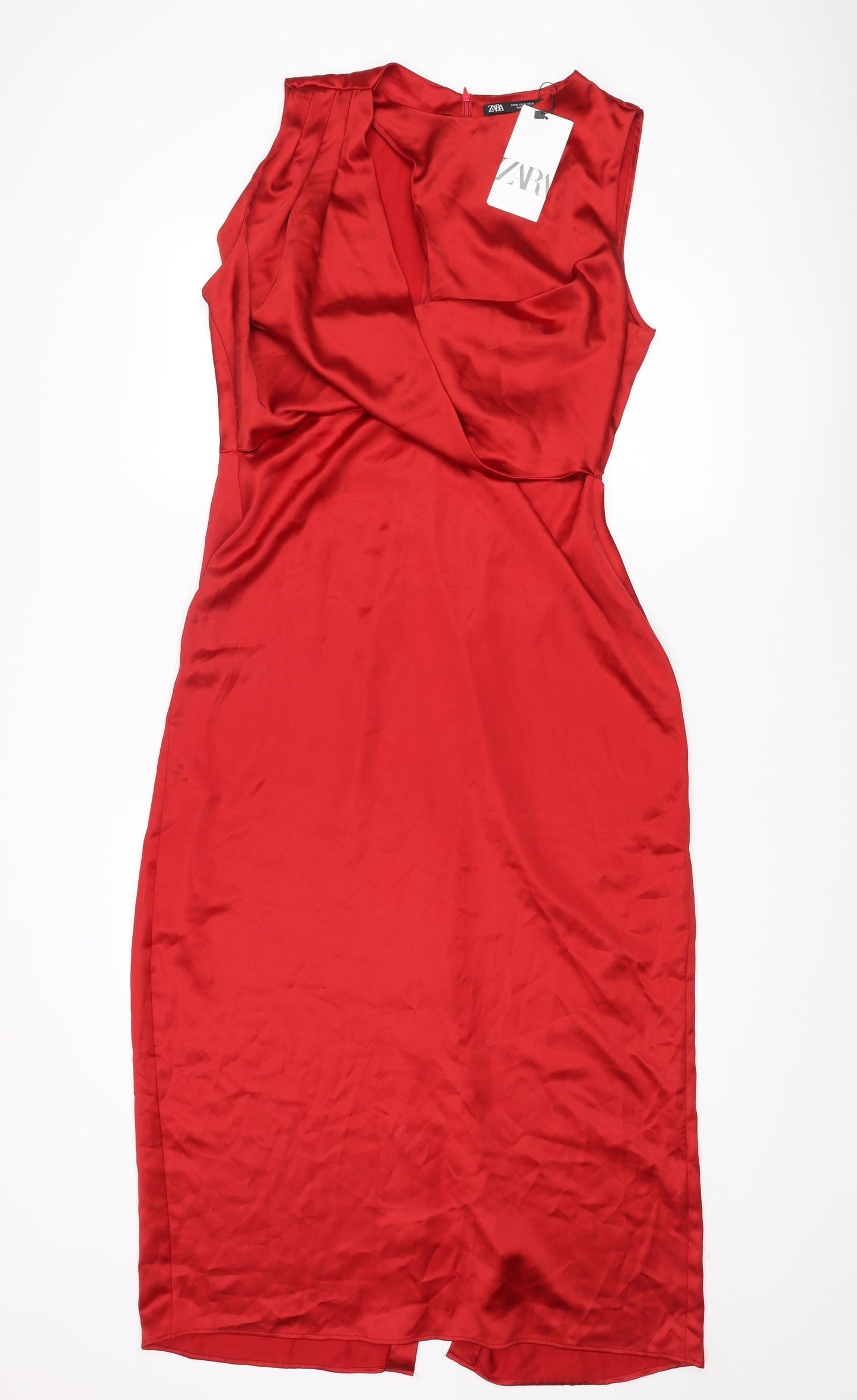 Zara Womens Red Polyester Sheath Size XL Round Neck Zip