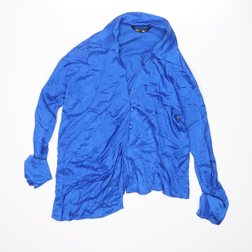 Zara Womens Blue Viscose Basic Button-Up Size S Collared - Asymmetric Hem