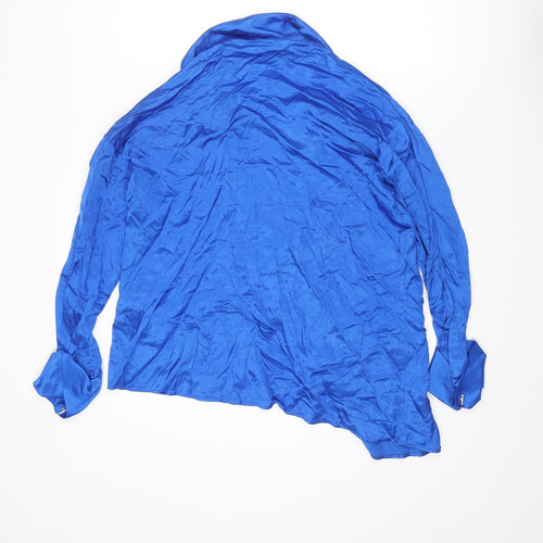 Zara Womens Blue Viscose Basic Button-Up Size S Collared - Asymmetric Hem