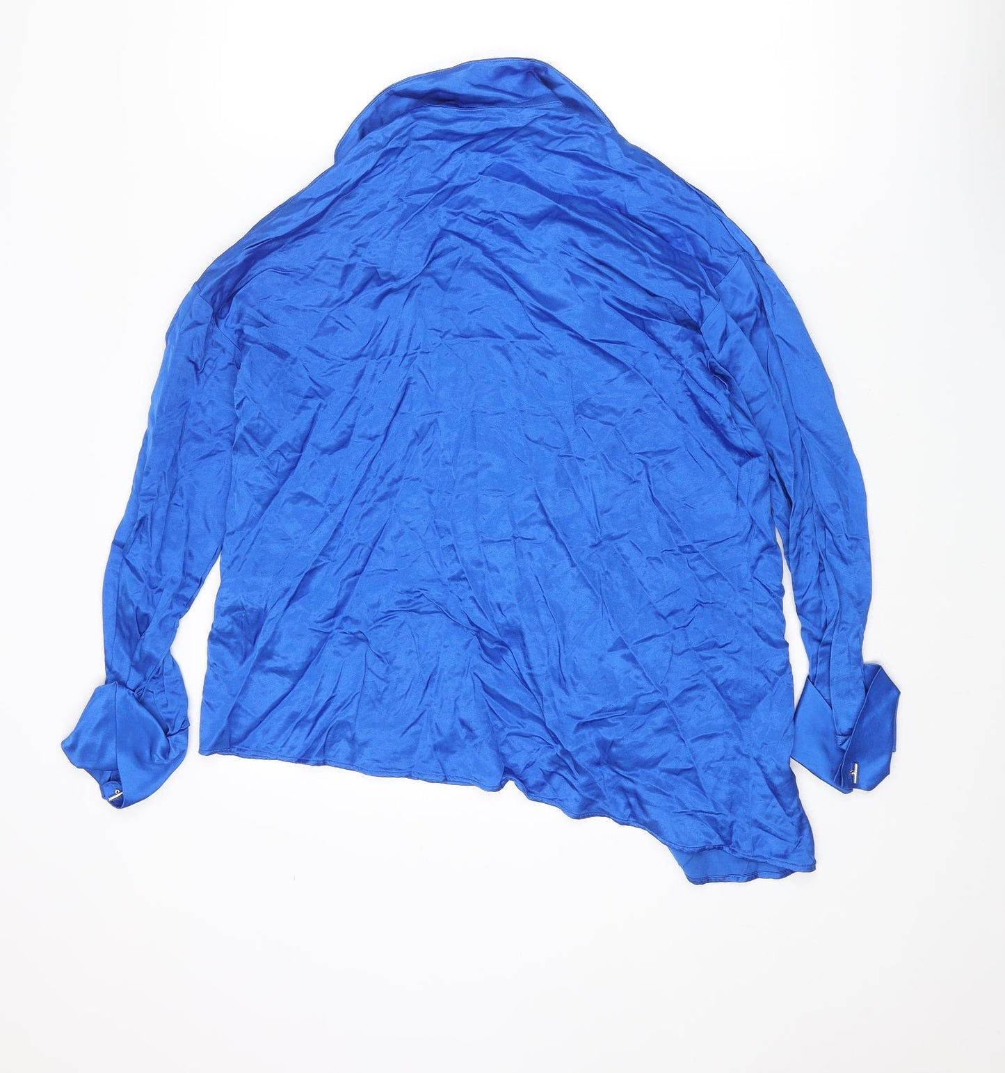 Zara Womens Blue Viscose Basic Button-Up Size S Collared - Asymmetric Hem