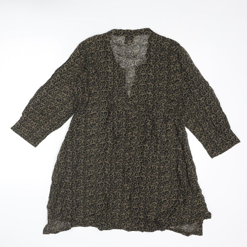 The Masai Womens Green Animal Print Viscose Trapeze & Swing Size S V-Neck Pullover