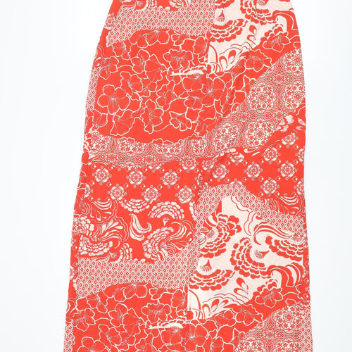 River Island Womens Red Geometric Polyester A-Line Skirt Size 12 Zip