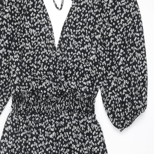 Miss Selfridge Womens Black Floral Polyester Trapeze & Swing Size 12 V-Neck Tie