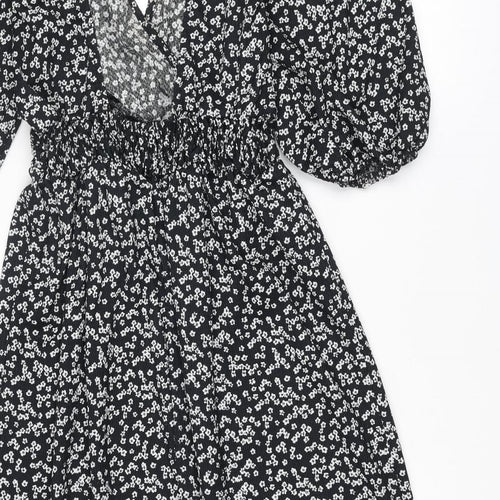 Miss Selfridge Womens Black Floral Polyester Trapeze & Swing Size 12 V-Neck Tie