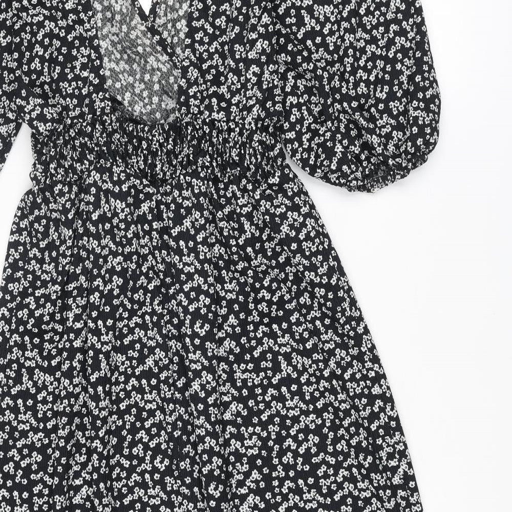Miss Selfridge Womens Black Floral Polyester Trapeze & Swing Size 12 V-Neck Tie