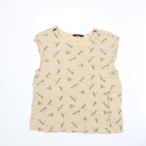Oasis Womens Beige Geometric Viscose Basic Tank Size 14 Round Neck - Dragonfly Pattern