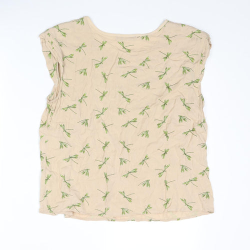 Oasis Womens Beige Geometric Viscose Basic Tank Size 14 Round Neck - Dragonfly Pattern