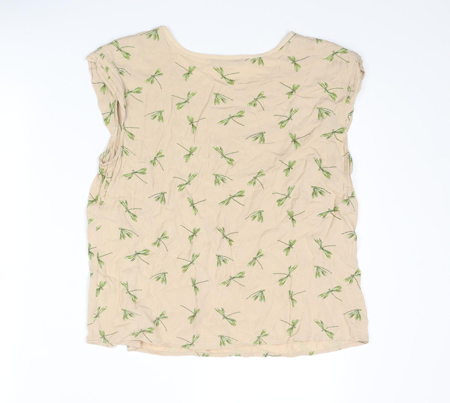 Oasis Womens Beige Geometric Viscose Basic Tank Size 14 Round Neck - Dragonfly Pattern