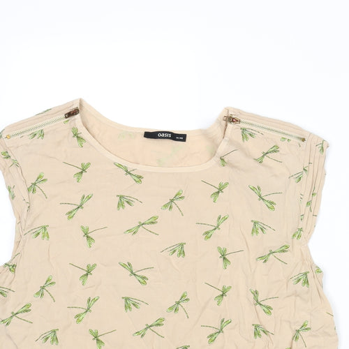 Oasis Womens Beige Geometric Viscose Basic Tank Size 14 Round Neck - Dragonfly Pattern