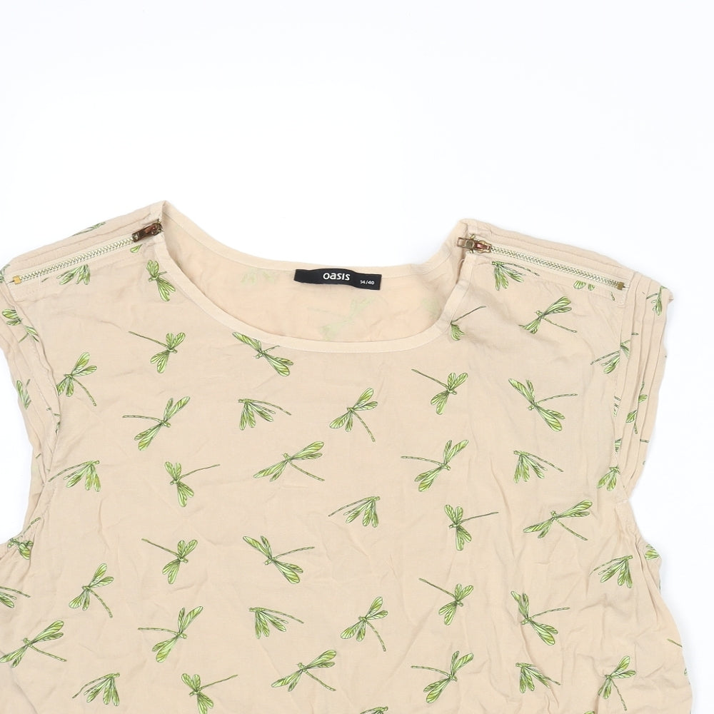 Oasis Womens Beige Geometric Viscose Basic Tank Size 14 Round Neck - Dragonfly Pattern