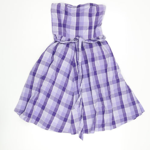 Divided by H&M Womens Purple Check Cotton Fit & Flare Size 12 Off the Shoulder Pullover