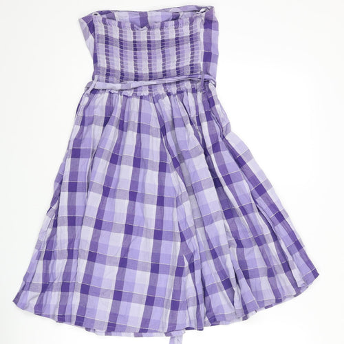 Divided by H&M Womens Purple Check Cotton Fit & Flare Size 12 Off the Shoulder Pullover