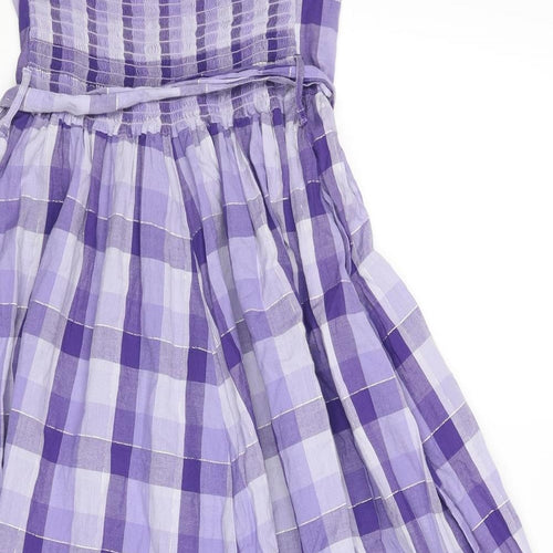 Divided by H&M Womens Purple Check Cotton Fit & Flare Size 12 Off the Shoulder Pullover