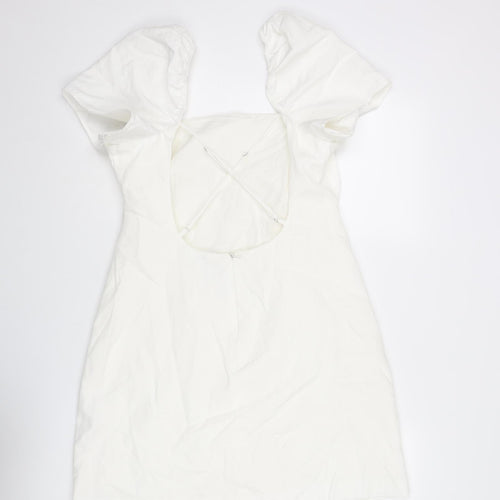Zara Womens White Viscose A-Line Size XL Square Neck Zip