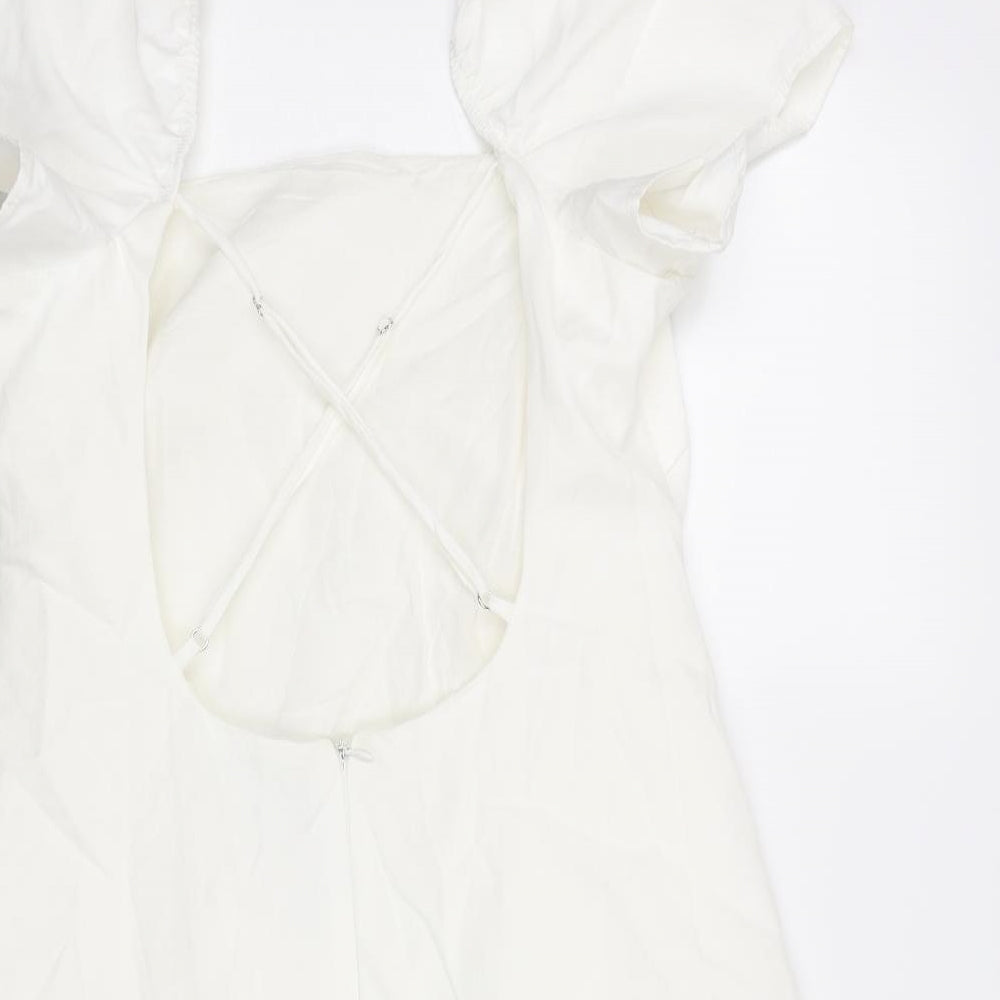 Zara Womens White Viscose A-Line Size XL Square Neck Zip