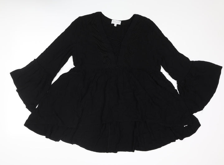 Apricot Womens Black Viscose Basic Blouse Size 8 V-Neck