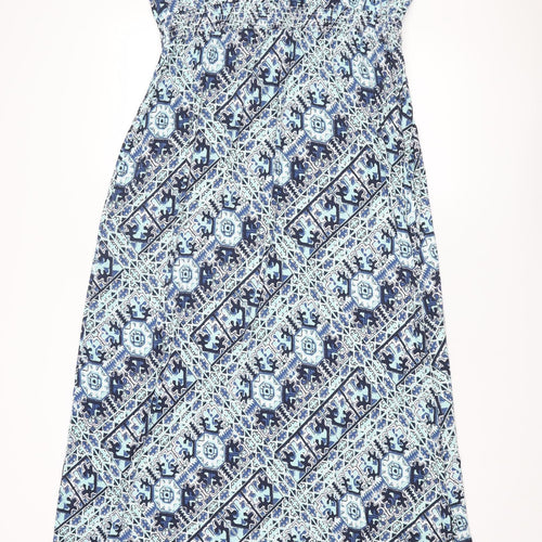 ESMARA Womens Blue Geometric Viscose Maxi Size XL V-Neck Pullover