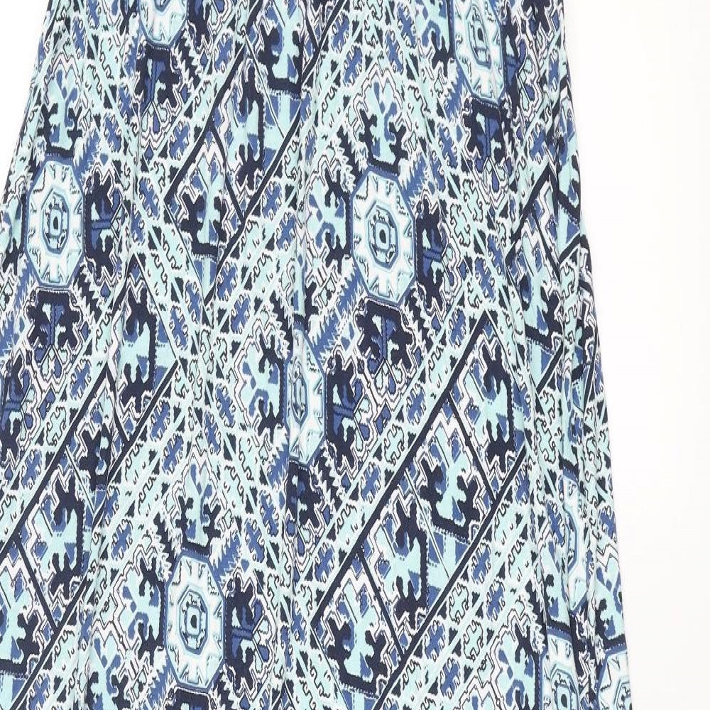ESMARA Womens Blue Geometric Viscose Maxi Size XL V-Neck Pullover