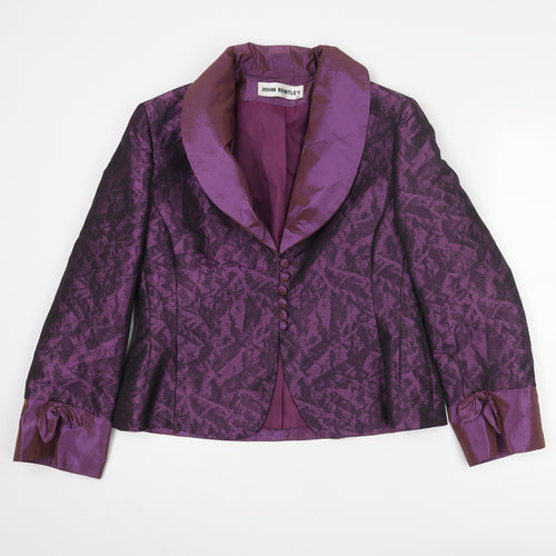 John Bentley Womens Purple Geometric Jacket Blazer Size 12 Button