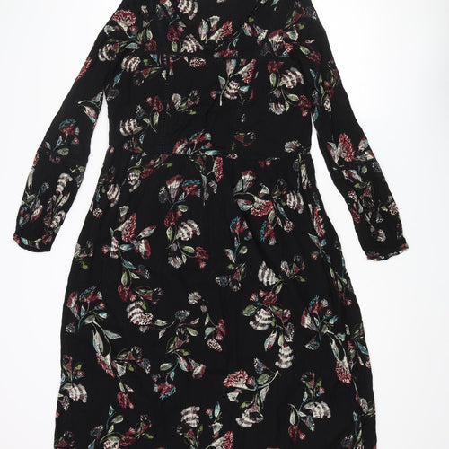 RJR.John Rocha Womens Black Geometric Viscose A-Line Size 10 V-Neck Pullover