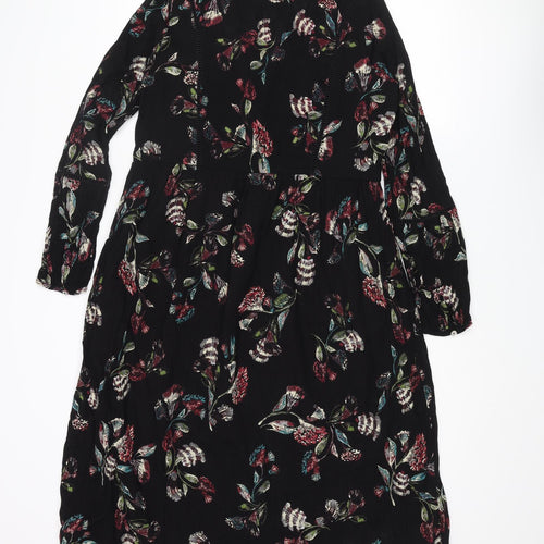 RJR.John Rocha Womens Black Geometric Viscose A-Line Size 10 V-Neck Pullover