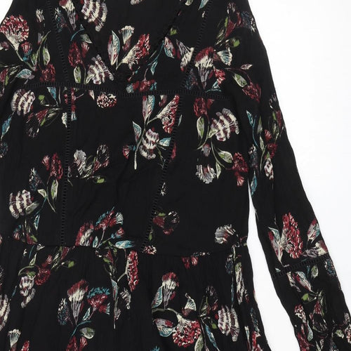 RJR.John Rocha Womens Black Geometric Viscose A-Line Size 10 V-Neck Pullover