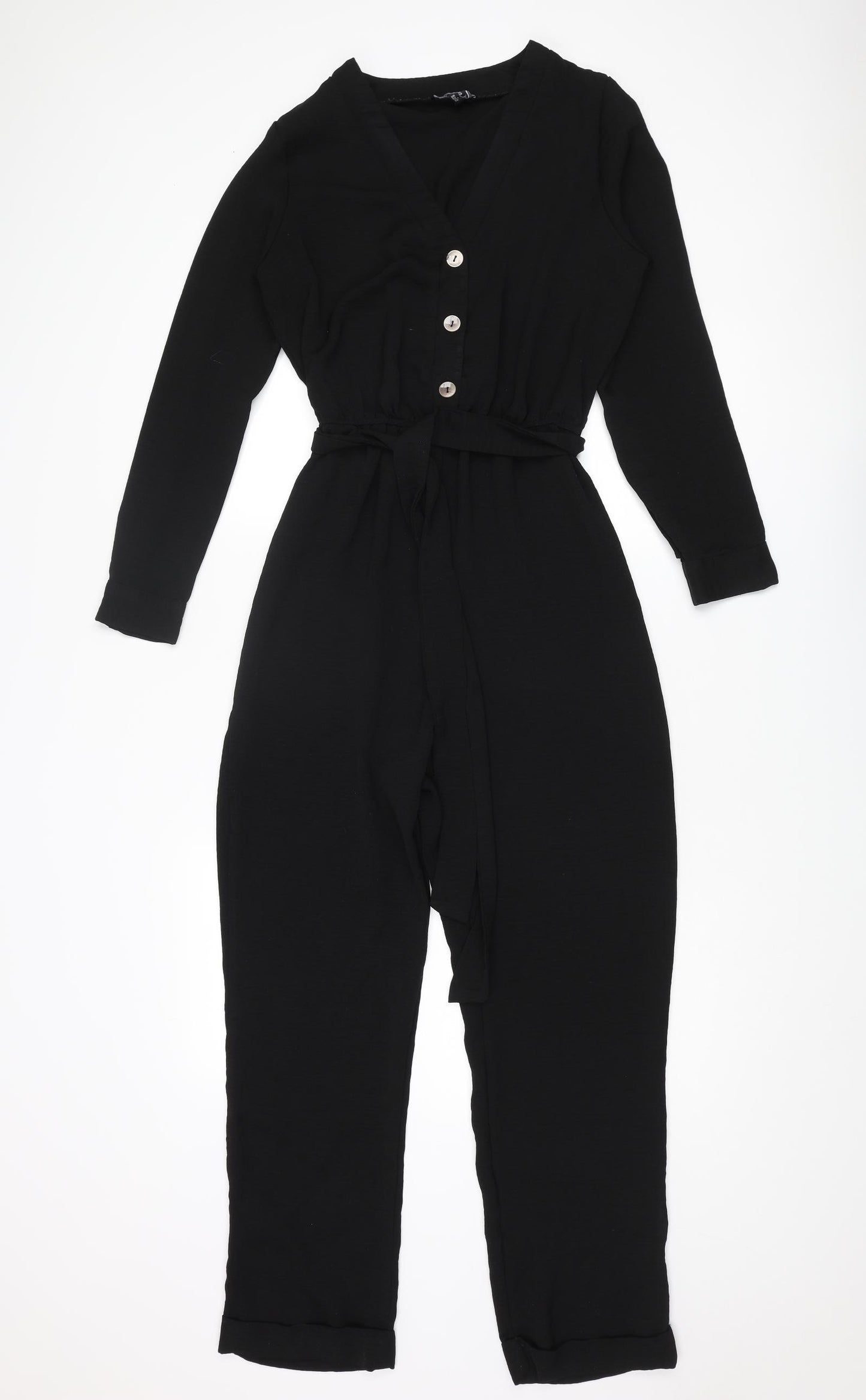 New Look Womens Black Polyester Jumpsuit One-Piece Size 10 L27 in Button