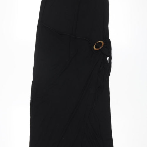 River Island Womens Black Viscose Maxi Size 10 Round Neck Tie