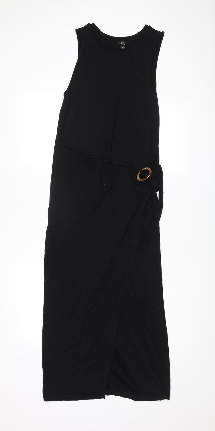 River Island Womens Black Viscose Maxi Size 10 Round Neck Tie