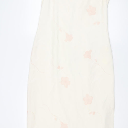 August Silk Womens Ivory Floral Silk Shift Size 14 Boat Neck Zip