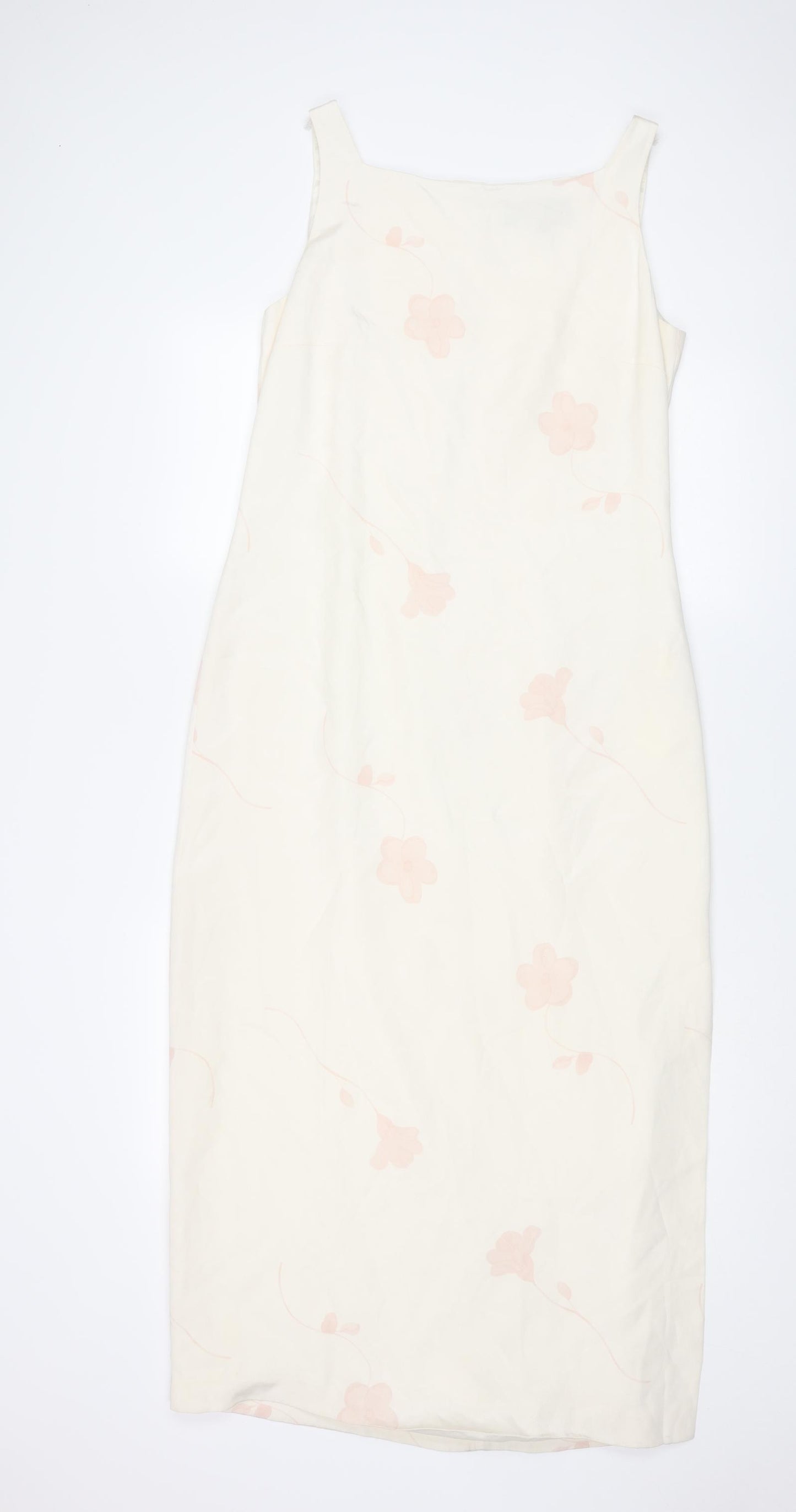 August Silk Womens Ivory Floral Silk Shift Size 14 Boat Neck Zip