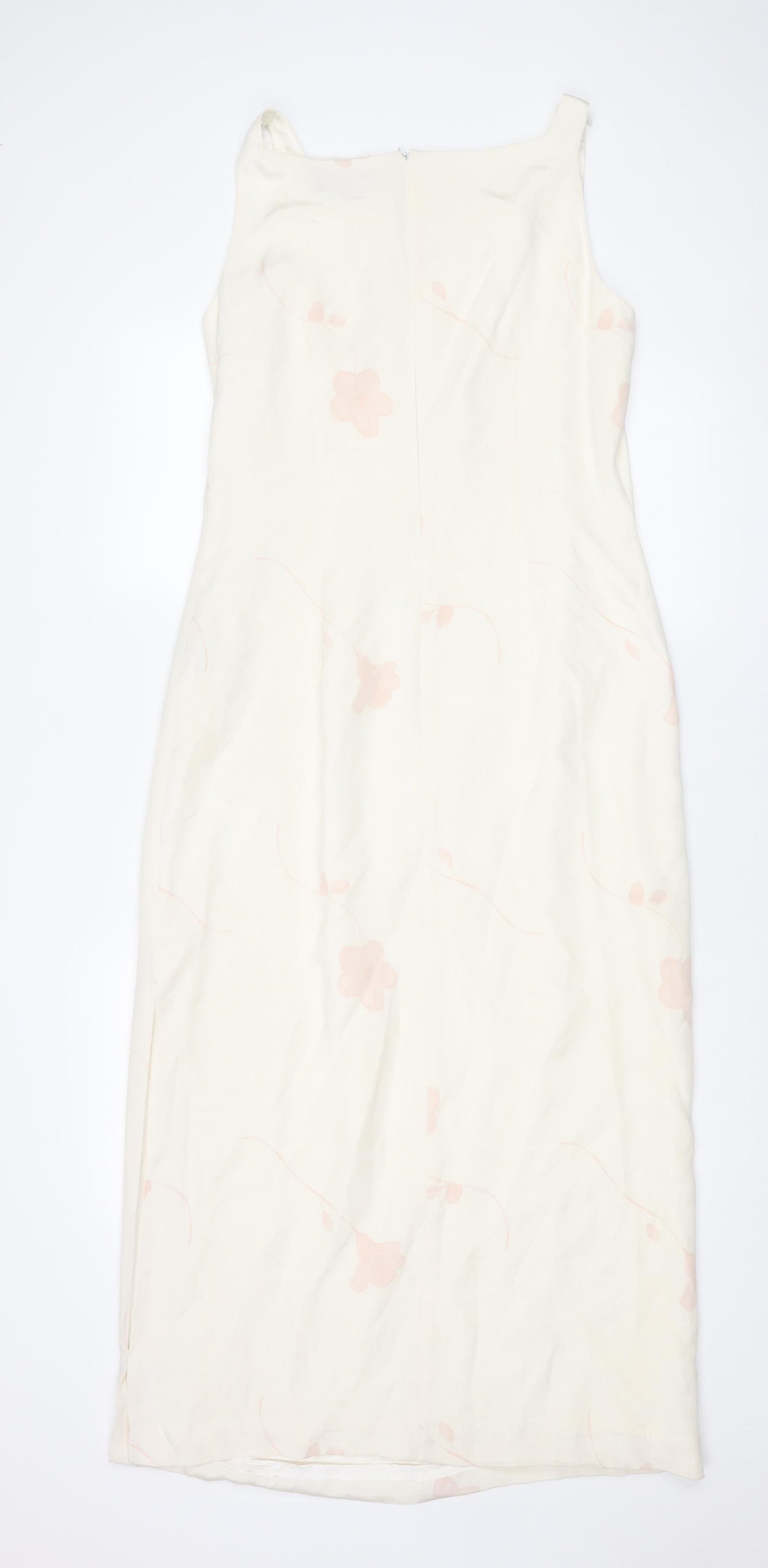 August Silk Womens Ivory Floral Silk Shift Size 14 Boat Neck Zip