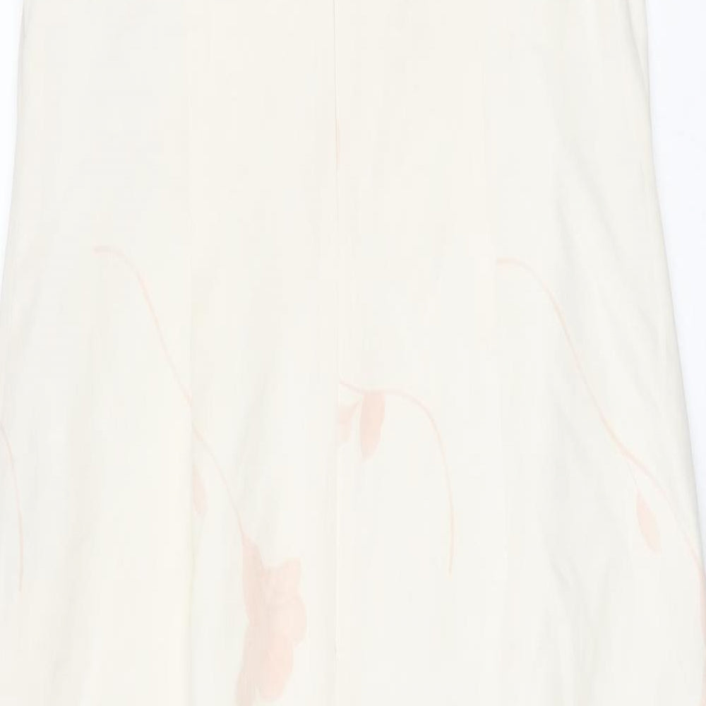 August Silk Womens Ivory Floral Silk Shift Size 14 Boat Neck Zip