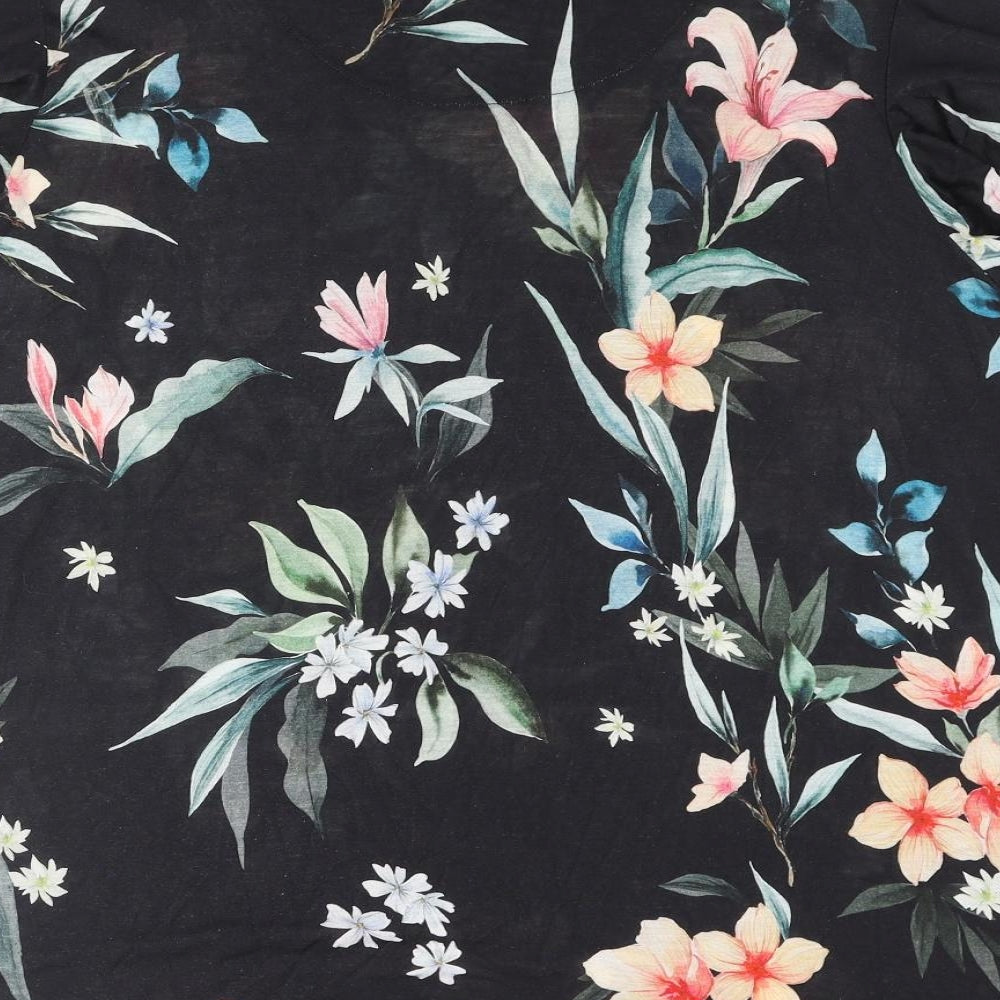 Per Una Womens Black Floral Viscose Basic T-Shirt Size 20 Round Neck