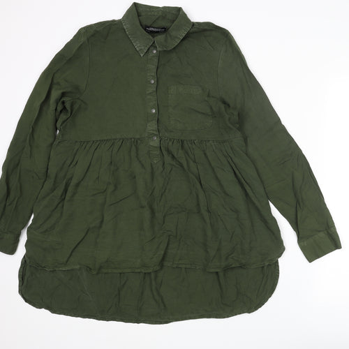 Zara Womens Green Lyocell Basic Blouse Size S Collared