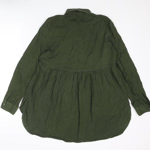 Zara Womens Green Lyocell Basic Blouse Size S Collared