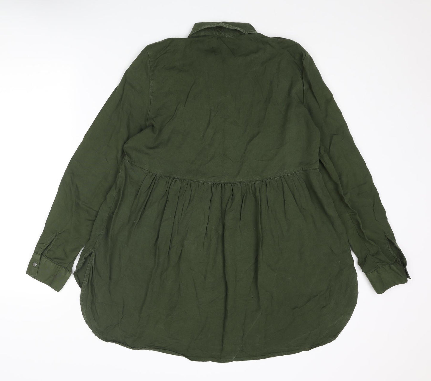 Zara Womens Green Lyocell Basic Blouse Size S Collared