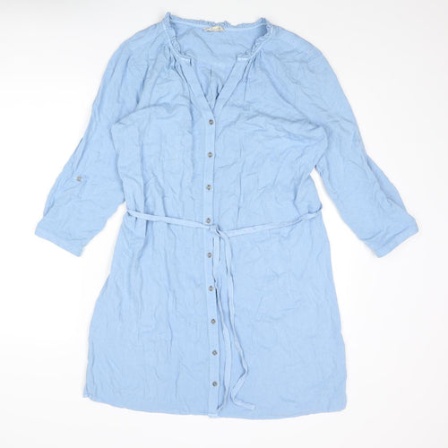 Phase Eight Womens Blue Viscose A-Line Size 14 V-Neck Button