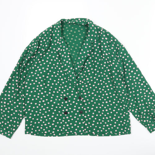 Topshop Womens Green Polka Dot Viscose Basic Blouse Size 6 Collared